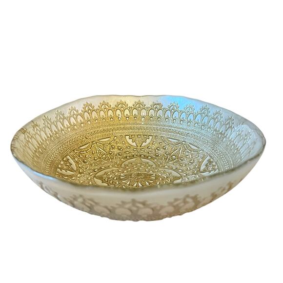 Artistic Accents Mandala Turkish Gold Lace Glass Oval Serving Bowl 12.5in New - Picture 12 of 16